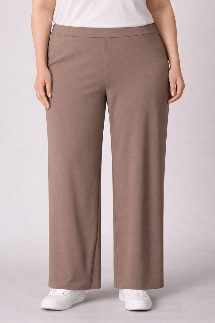 Taupe Rechte Broek Met Elastische Tailleband