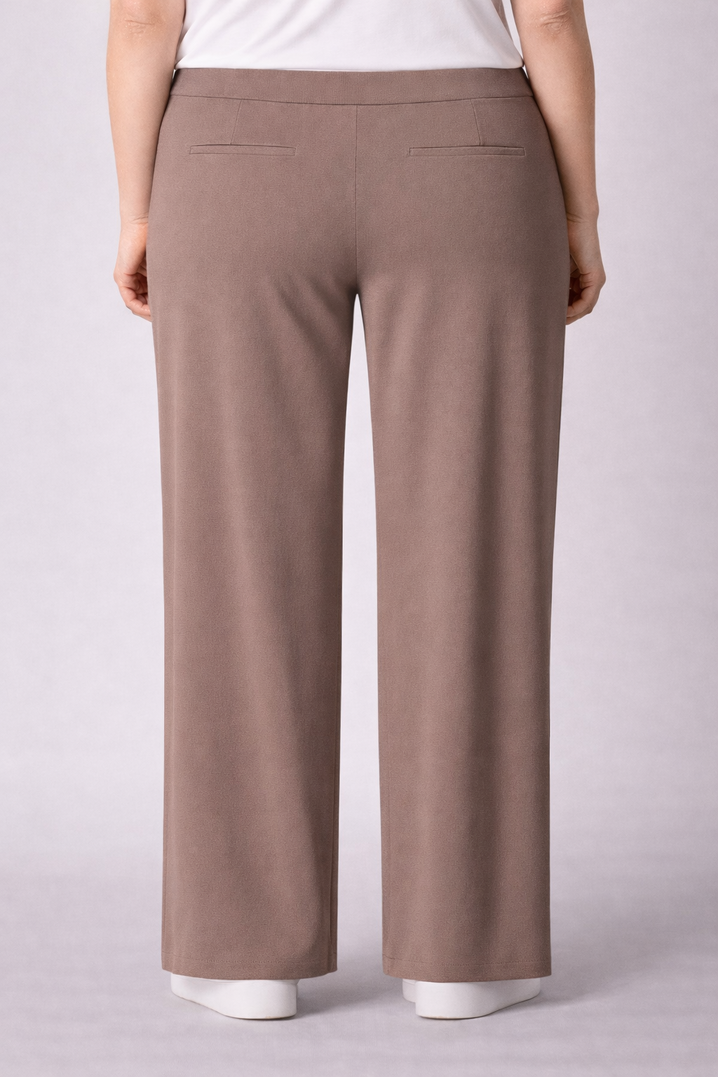 Taupe Rechte Broek Met Elastische Tailleband
