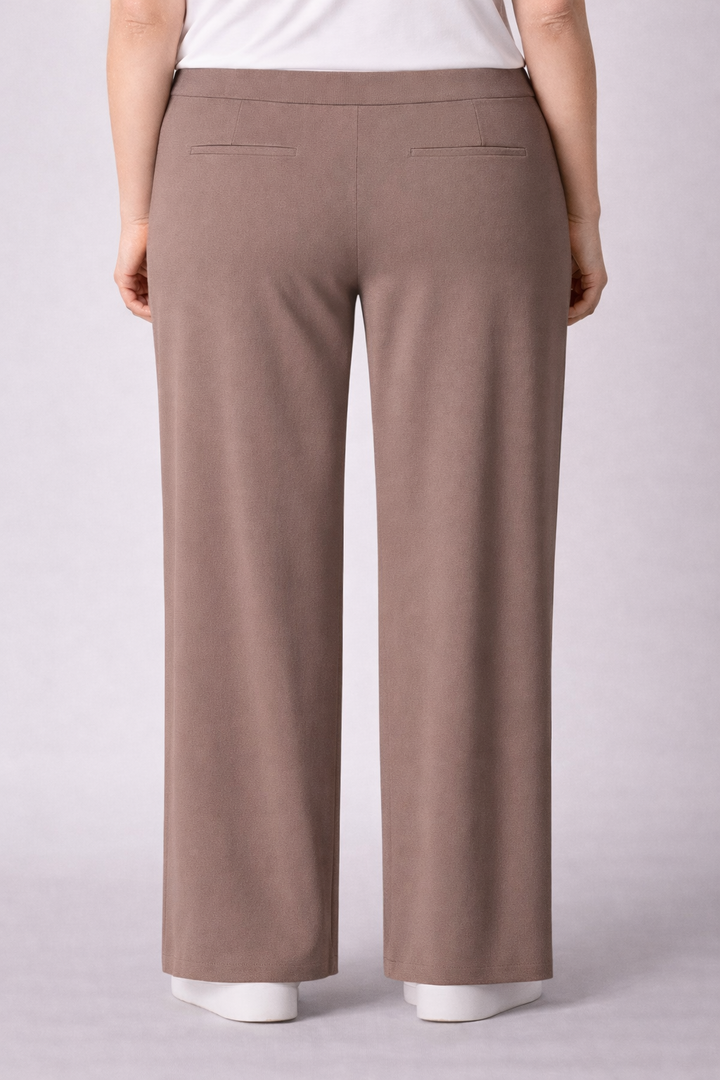 Taupe Rechte Broek Met Elastische Tailleband