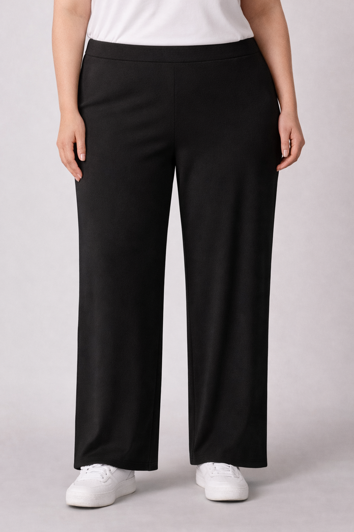 Zwarte Rechte Broek Met Elastische Tailleband