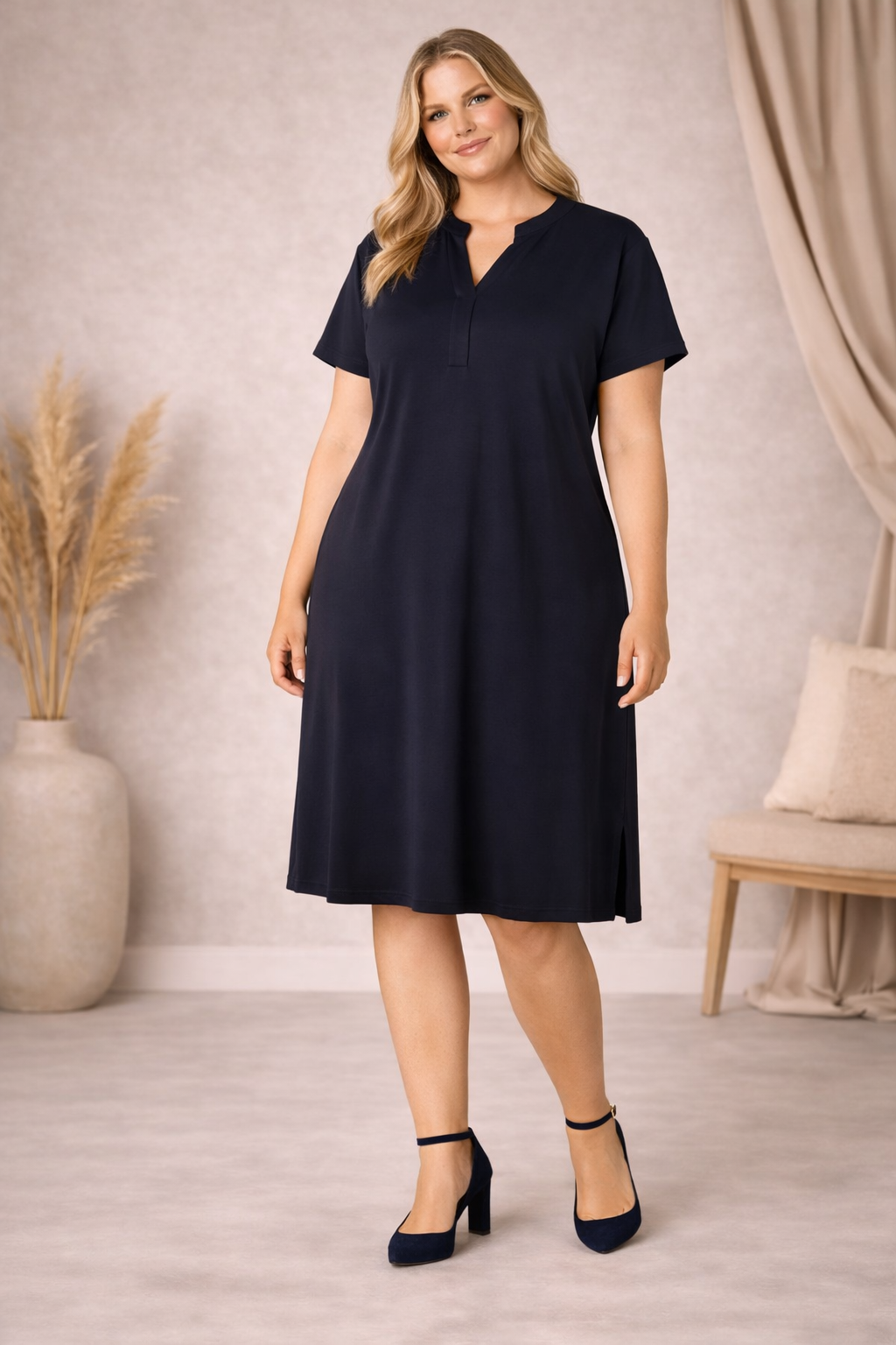 Blauwe Jurk Met Korte Mouwen