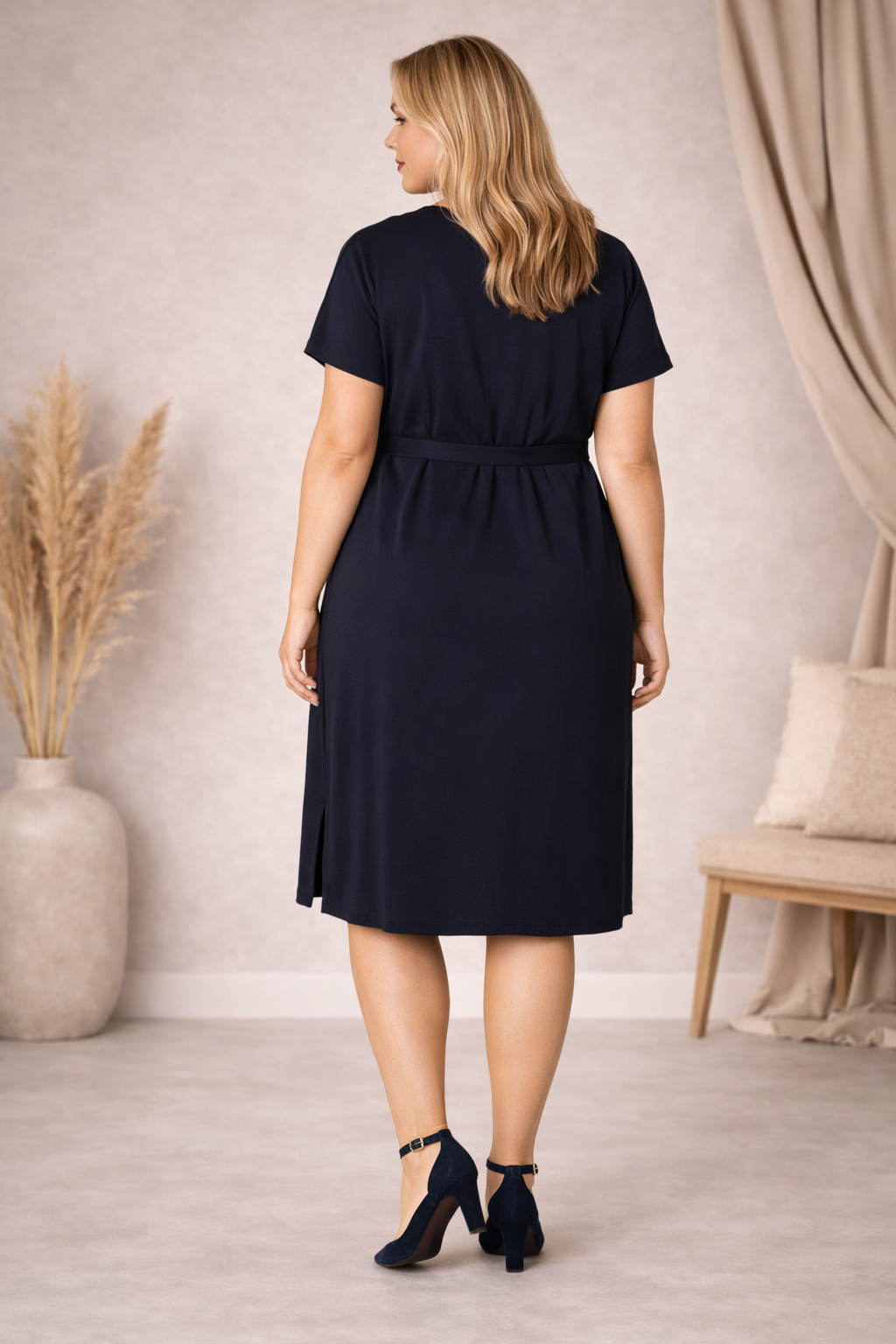 Blauwe Jurk Met Korte Mouwen