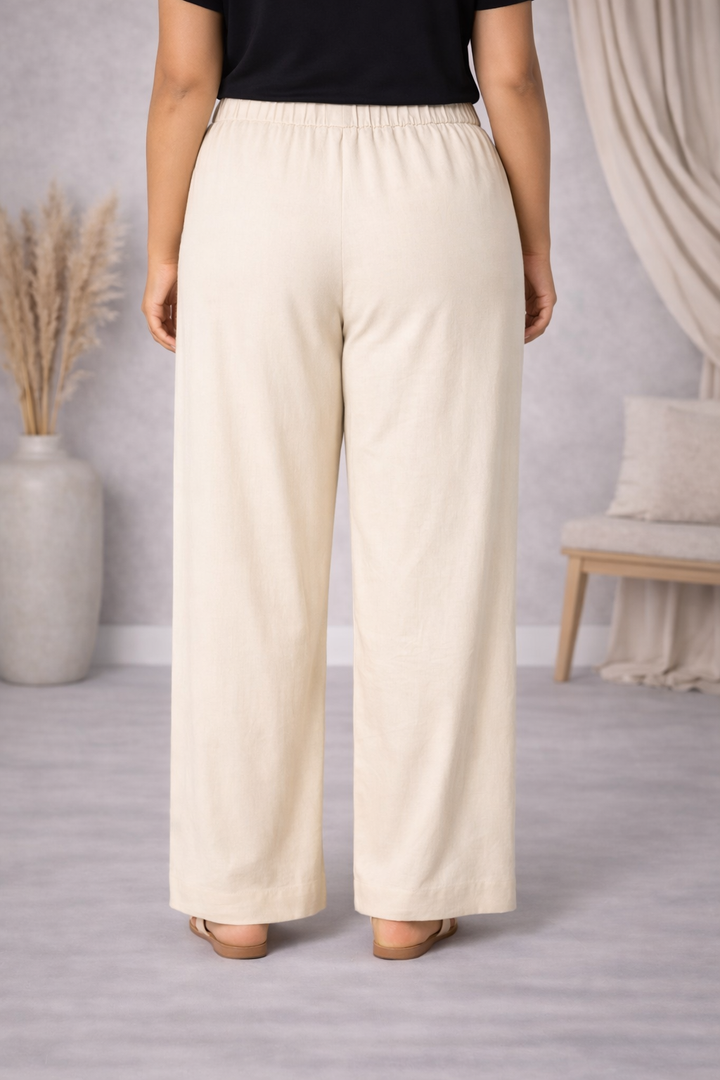 Beige Rechte Linnen Broek