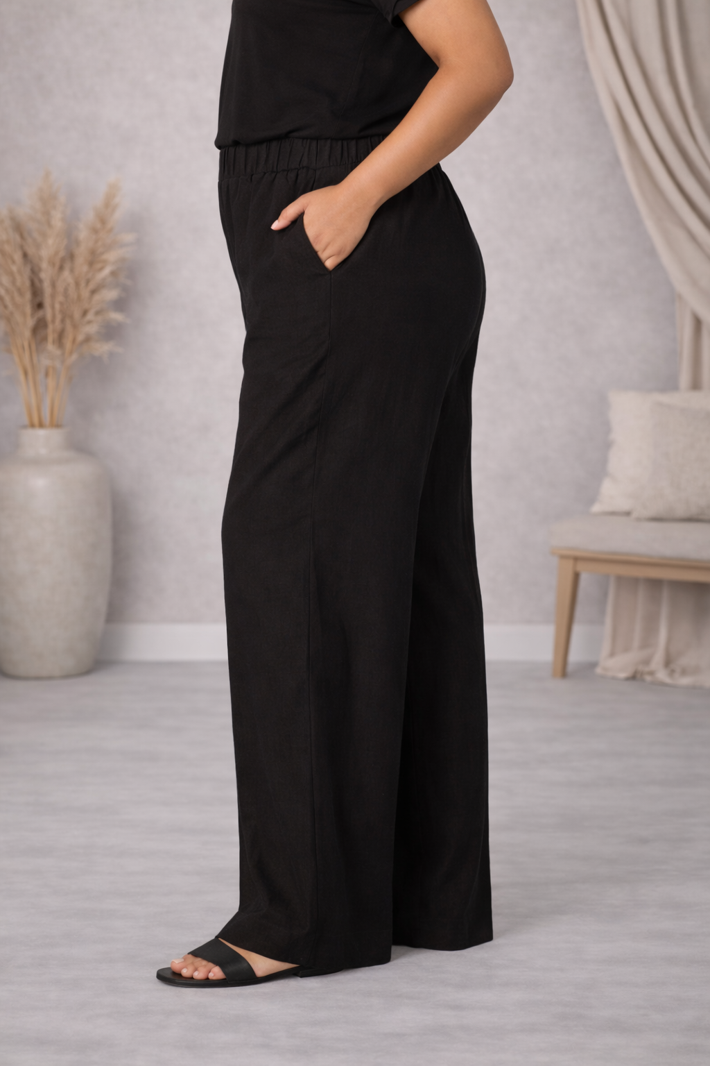 Zwarte Rechte Linnen Broek