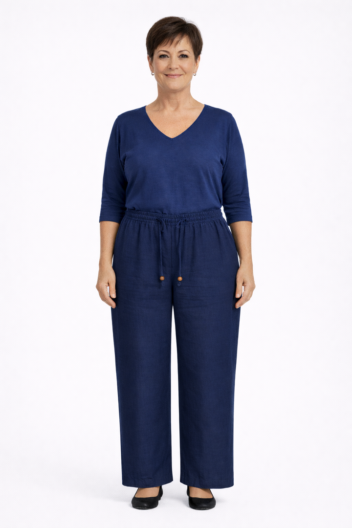 Donkerblauwe Broek in Linnenmix – Comfort & Klasse in Grote Maten
