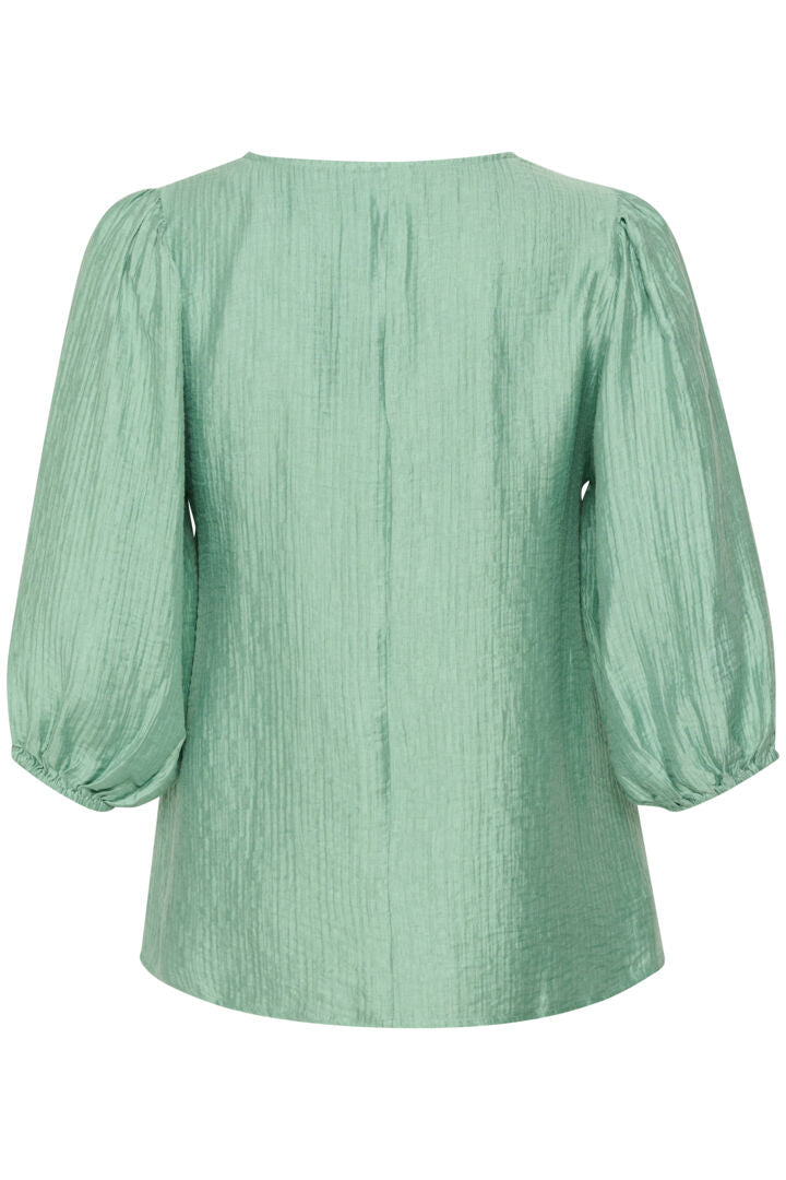 granite groene blouse met crinkle-effect en ballonmouwen