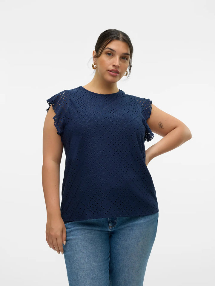 Donkerblauwe Broderie Top