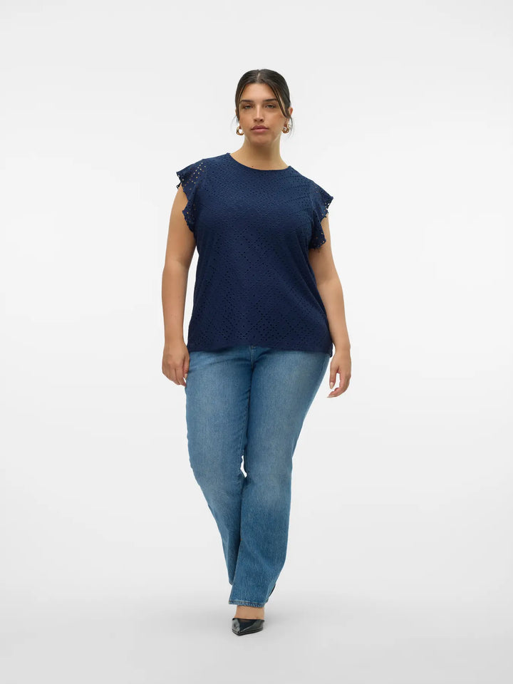 Donkerblauwe Broderie Top