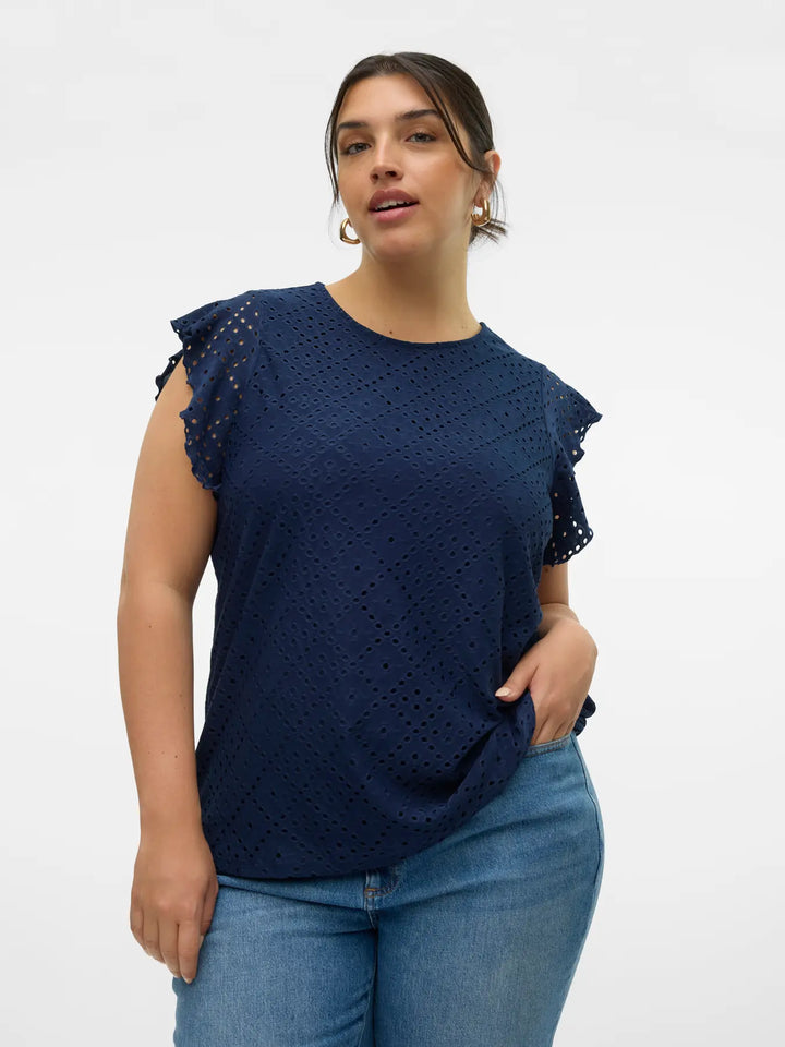 Donkerblauwe Broderie Top