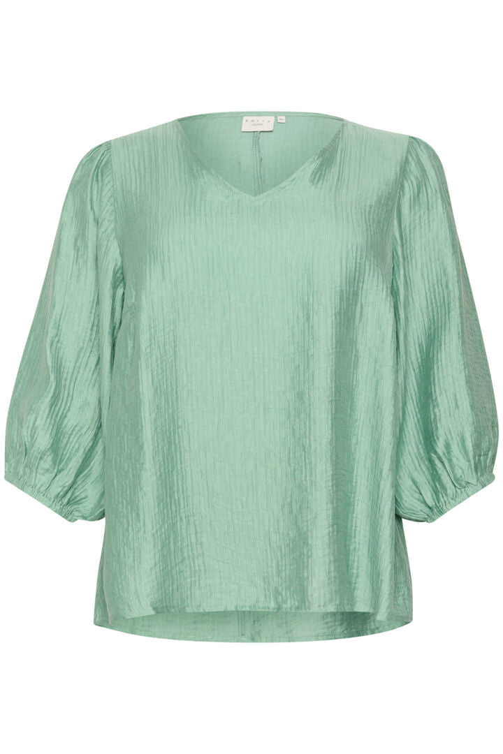 granite groene blouse met crinkle-effect en ballonmouwen