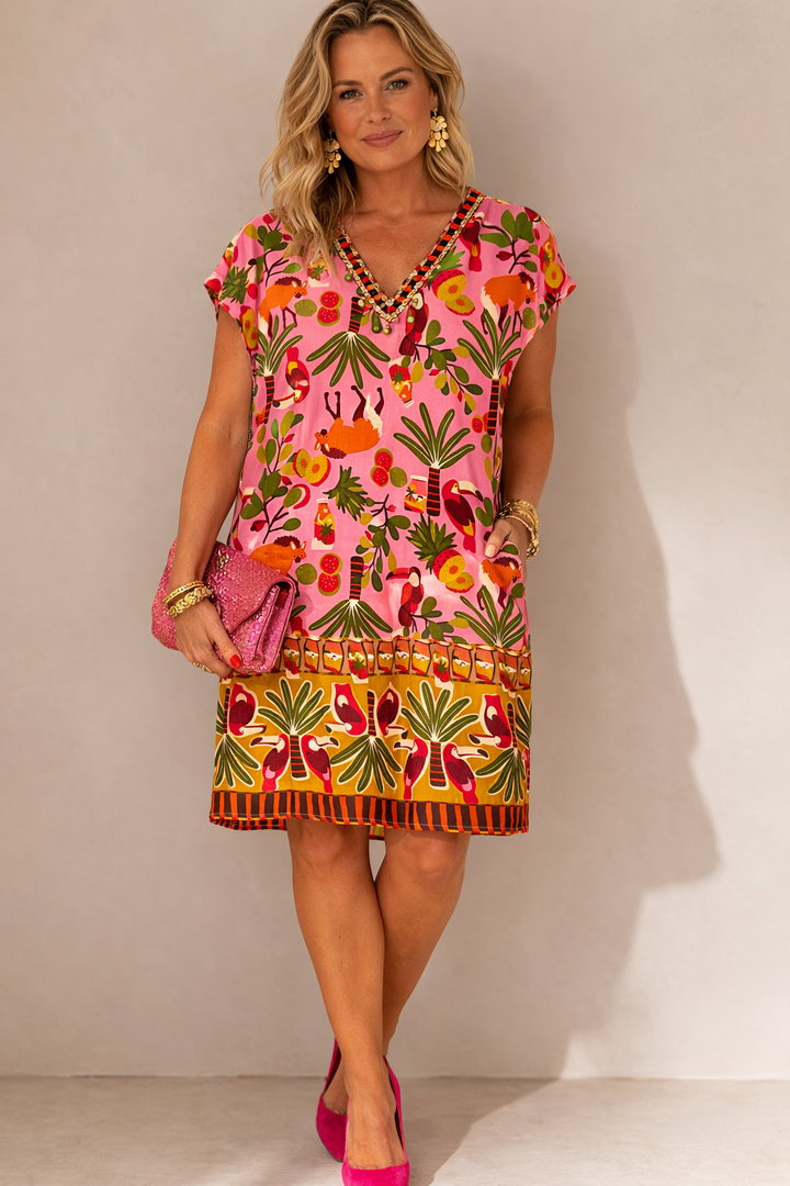 Roze Jungle Jurk Met Pailletten En Zakken