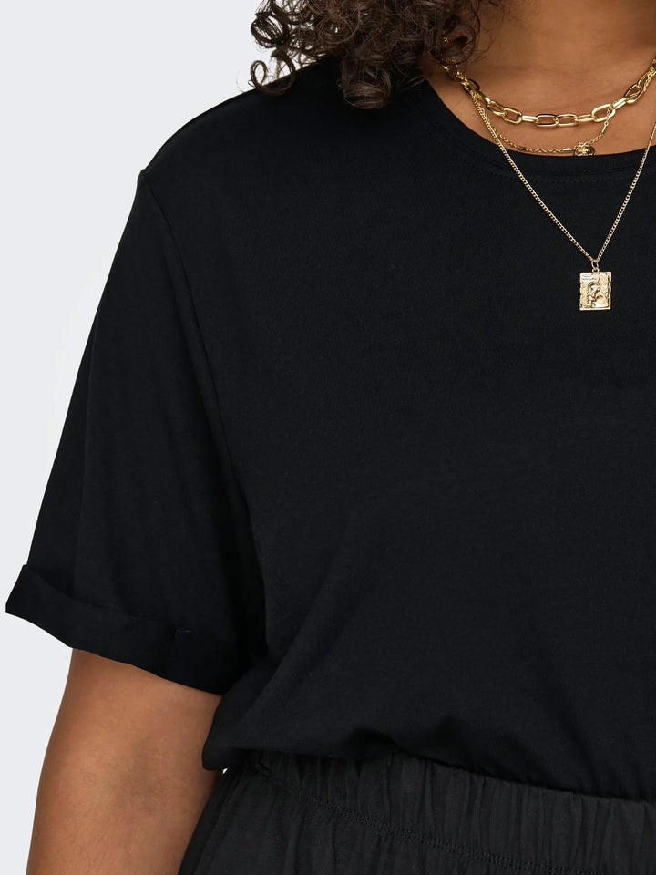 Schwarzes Basic-T-Shirt mit Rundhalsausschnitt