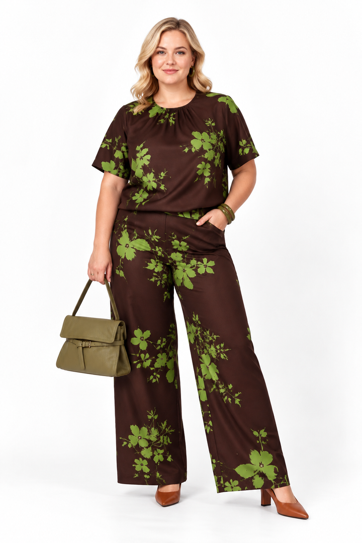 Bruine Blouse met Florale Print