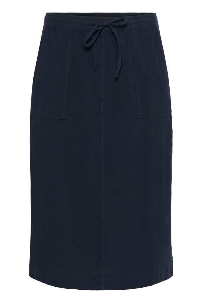 blauwe katoenen midi-rok met elastische taille