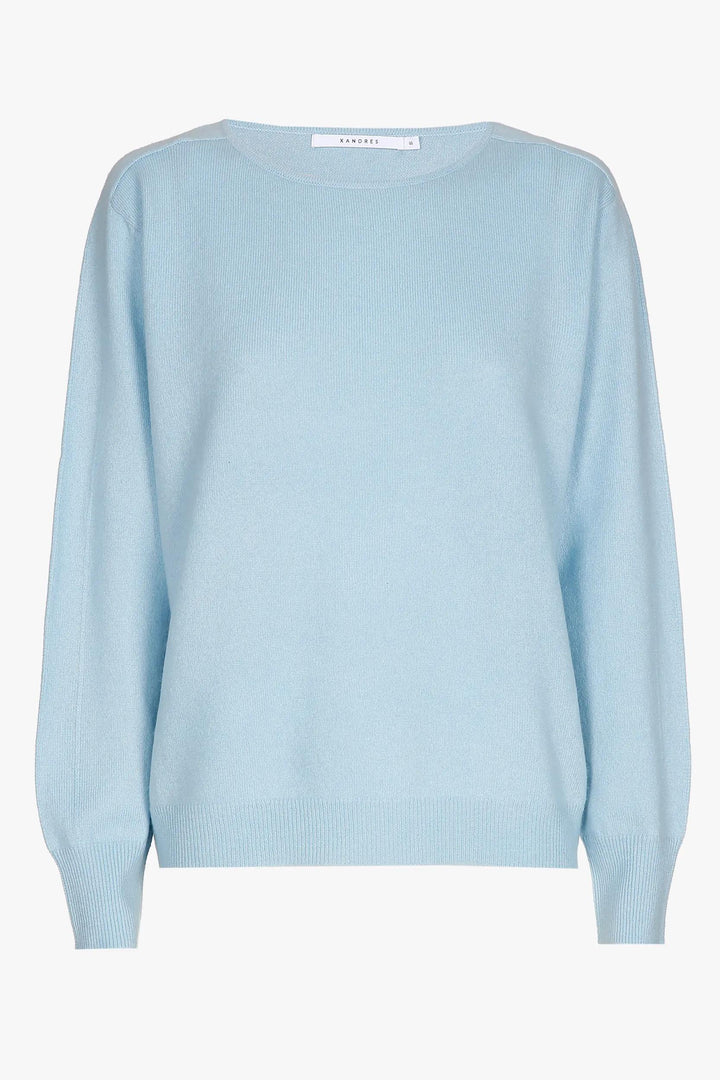 light blue flowing cashmere sweater
