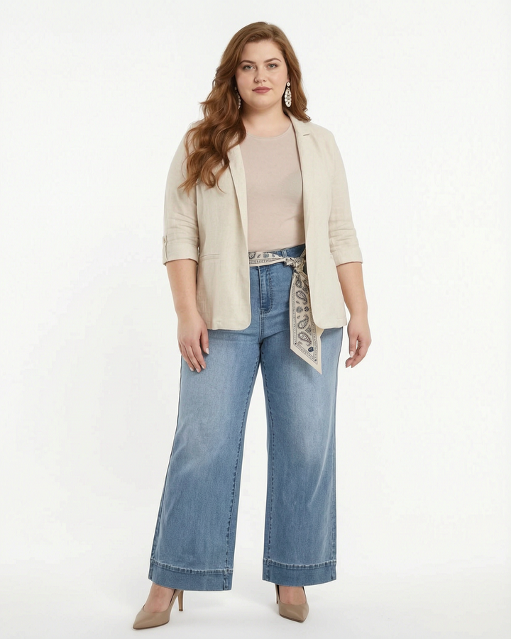 Lichte Wide Leg Jeans met Sjaal