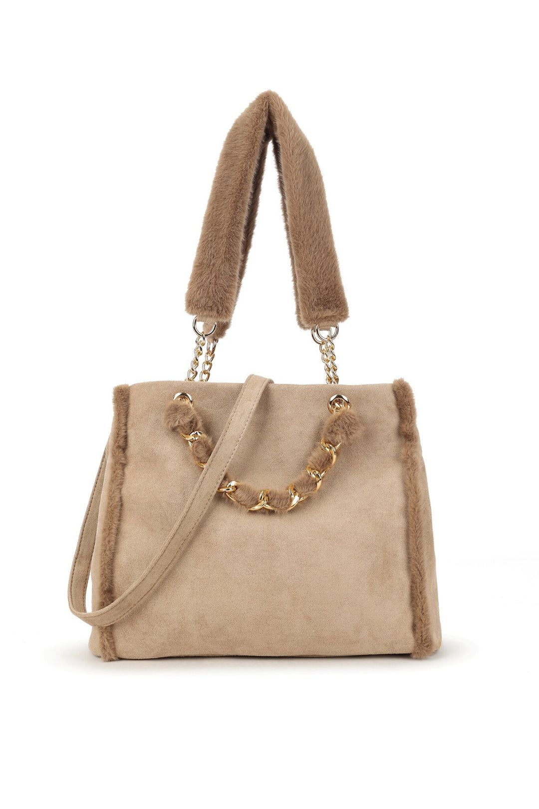 Beige Wintertas Met Bontdetails