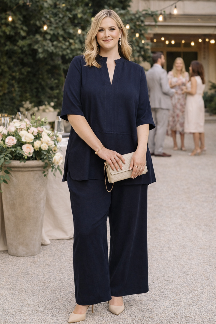 Blauwe Blouse Met V-Hals