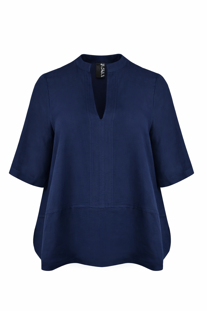 Blauwe Blouse Met V-Hals