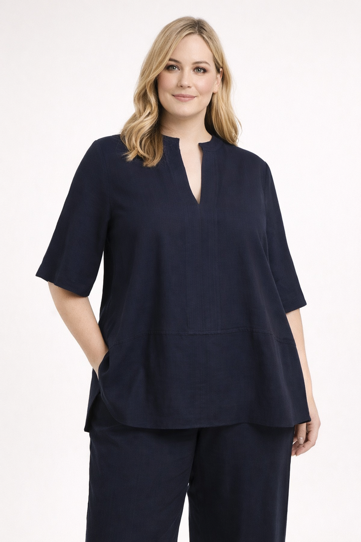 Blauwe Blouse Met V-Hals