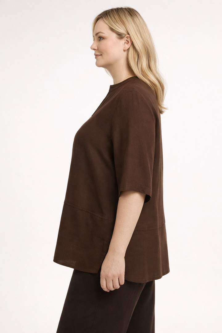 Bruine Blouse Met V-Hals