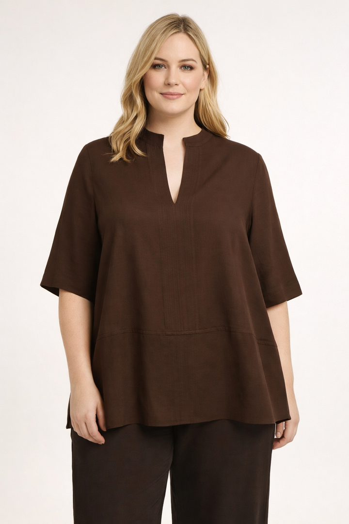 Bruine Blouse Met V-Hals