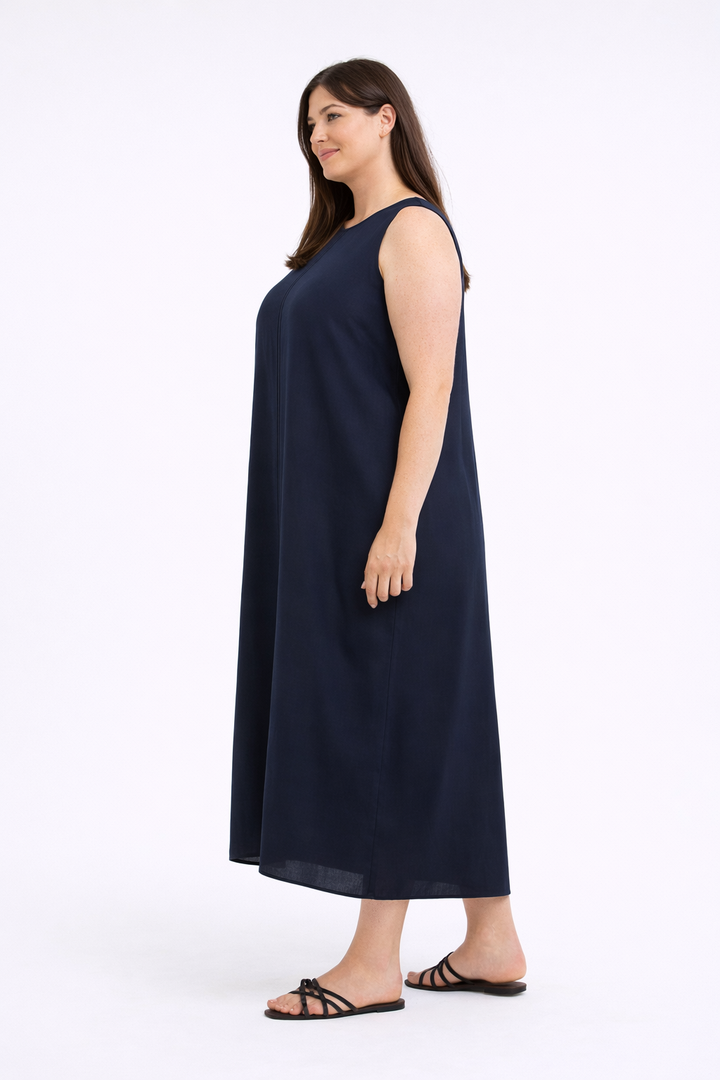 Donkerblauwe Maxi Jurk Met Zakken