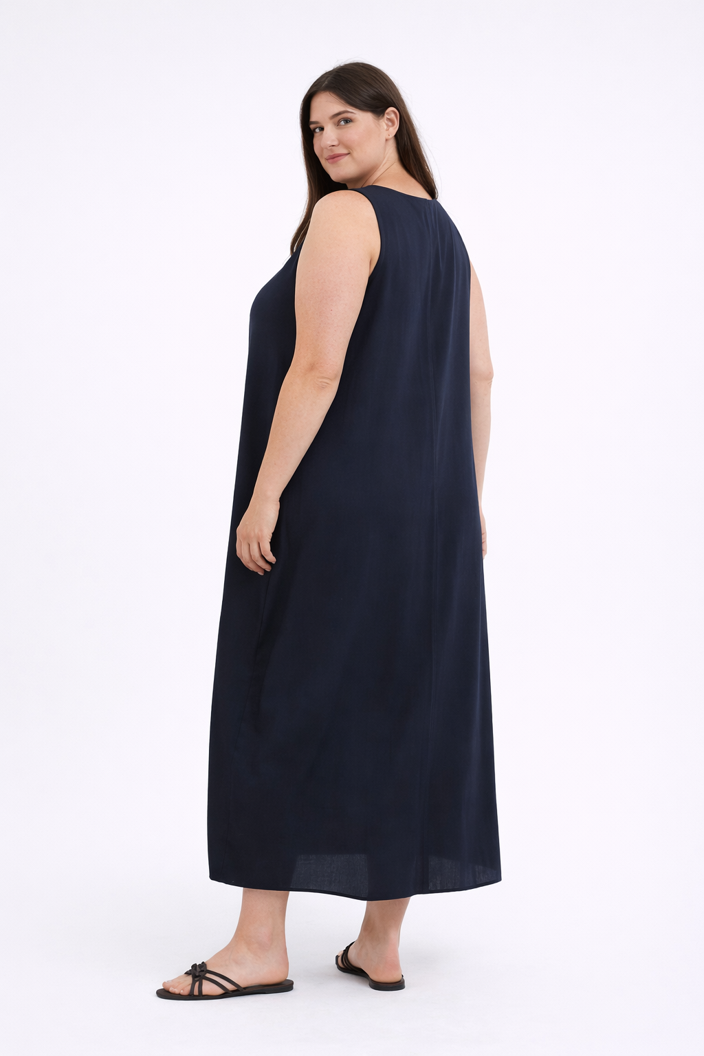 Donkerblauwe Maxi Jurk Met Zakken