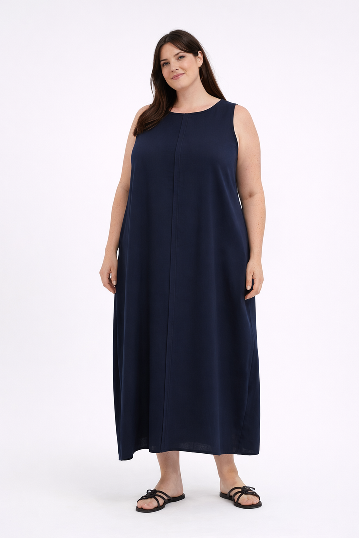 Donkerblauwe Maxi Jurk Met Zakken