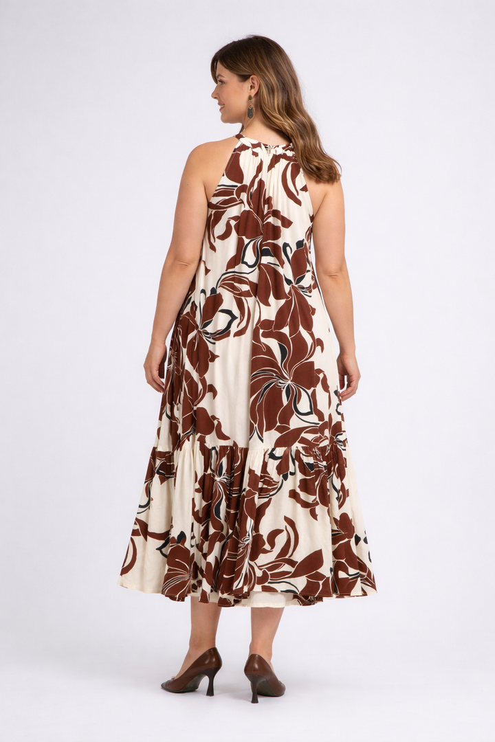 Maxi Jurk Met Omkeerbare Hals En Knoopdetail