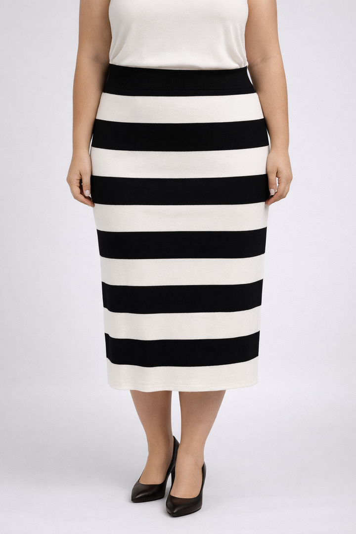 Zwart Wit Gestreepte Midi Rok