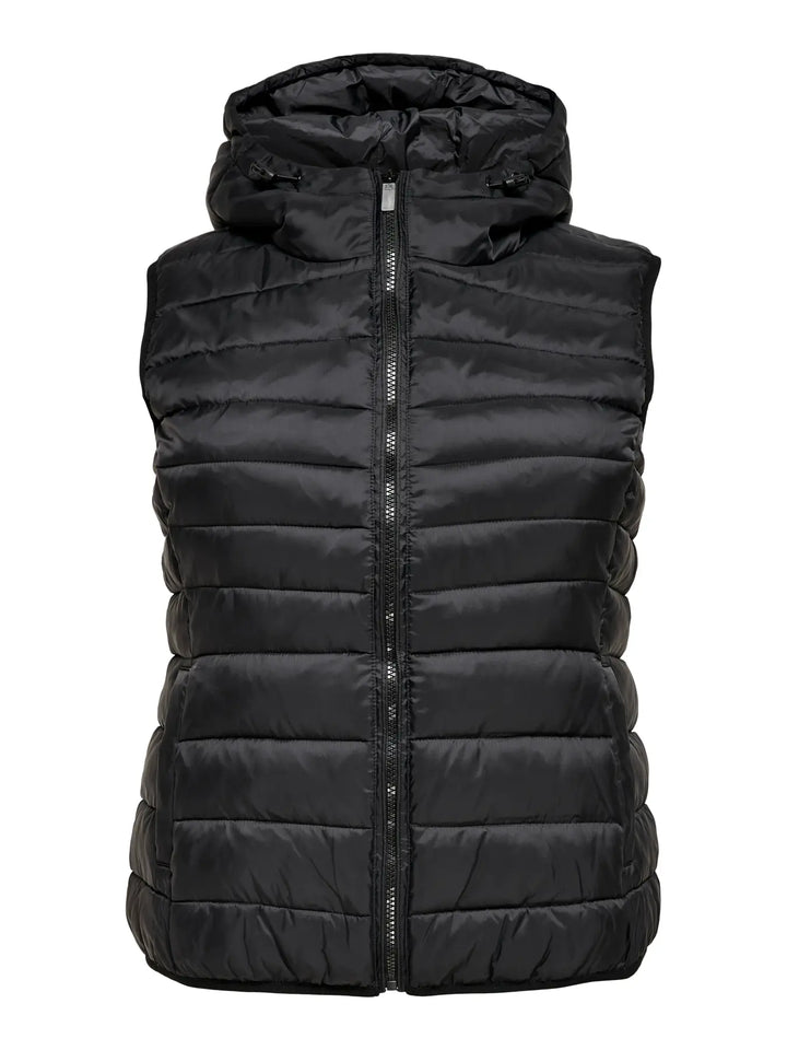Zwarte Gewatteerde Gilet Met Kap