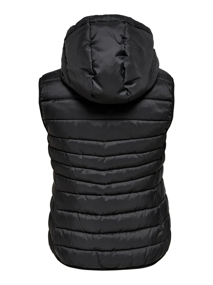 Zwarte Gewatteerde Gilet Met Kap
