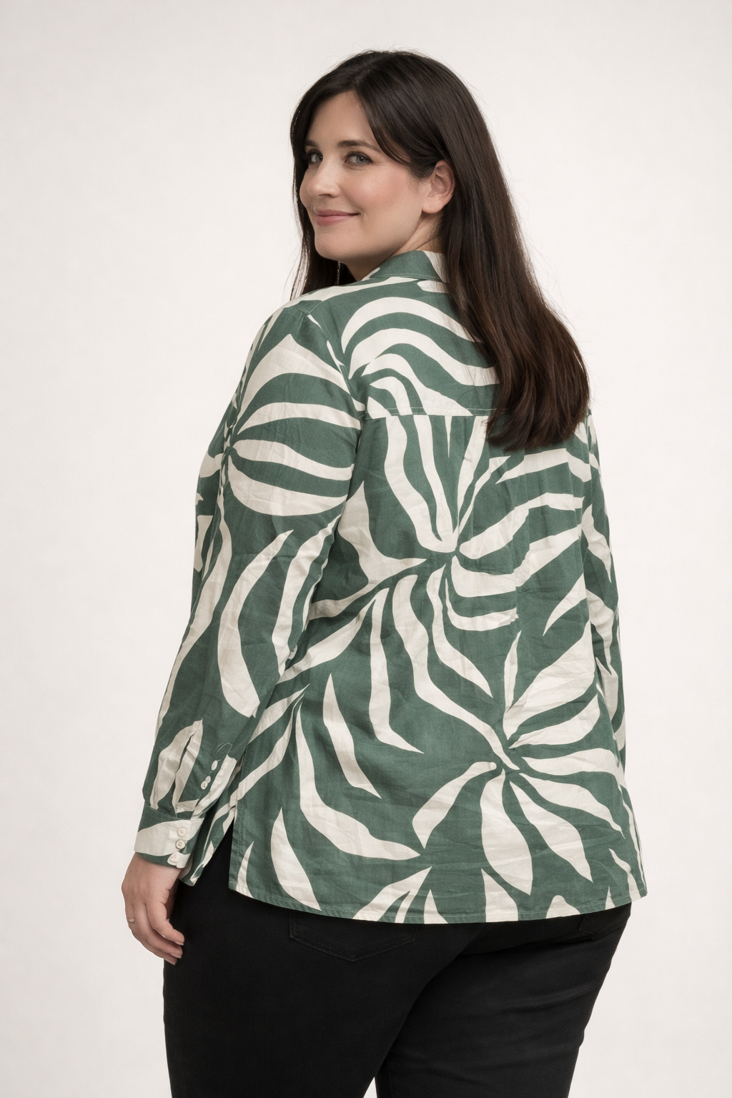 Groene Print Blouse Met V-Hals