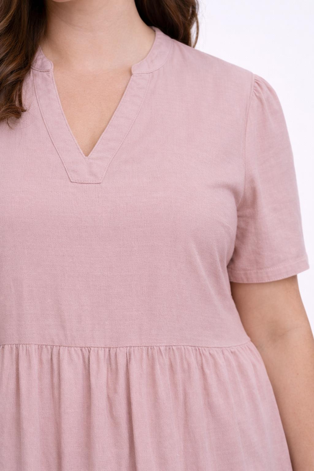 Zachtroze Linnen Jurk
