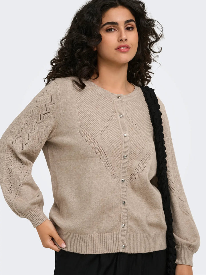 Beige Cardigan Met Structuurbreisel