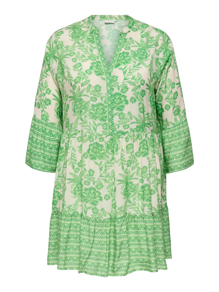 Groene Gebloemde Tuniekjurk Met V-Hals