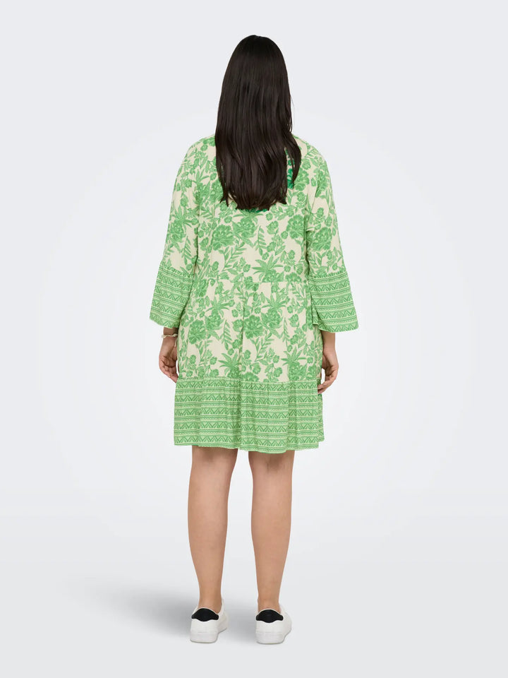 Groene Gebloemde Tuniekjurk Met V-Hals