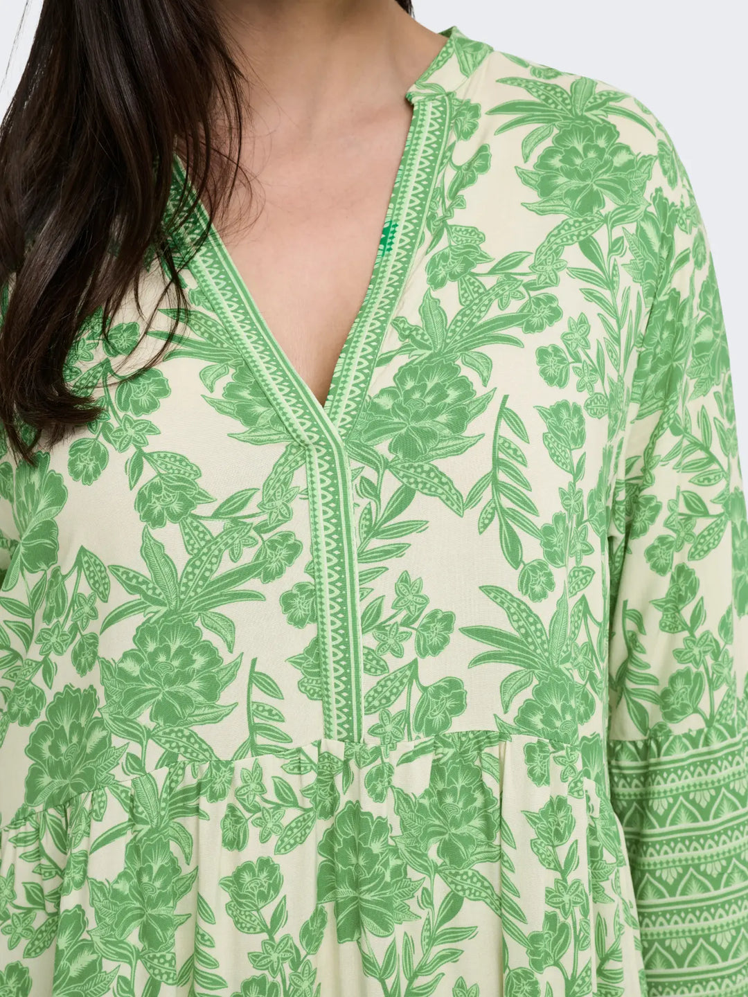 Groene Gebloemde Tuniekjurk Met V-Hals