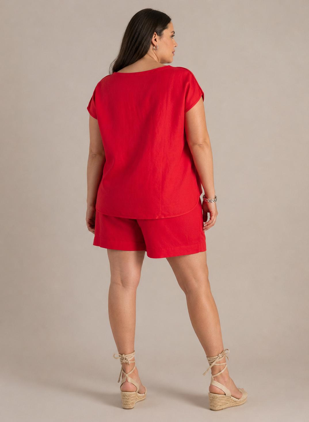 Rode Linnen‑Viscose Shorts