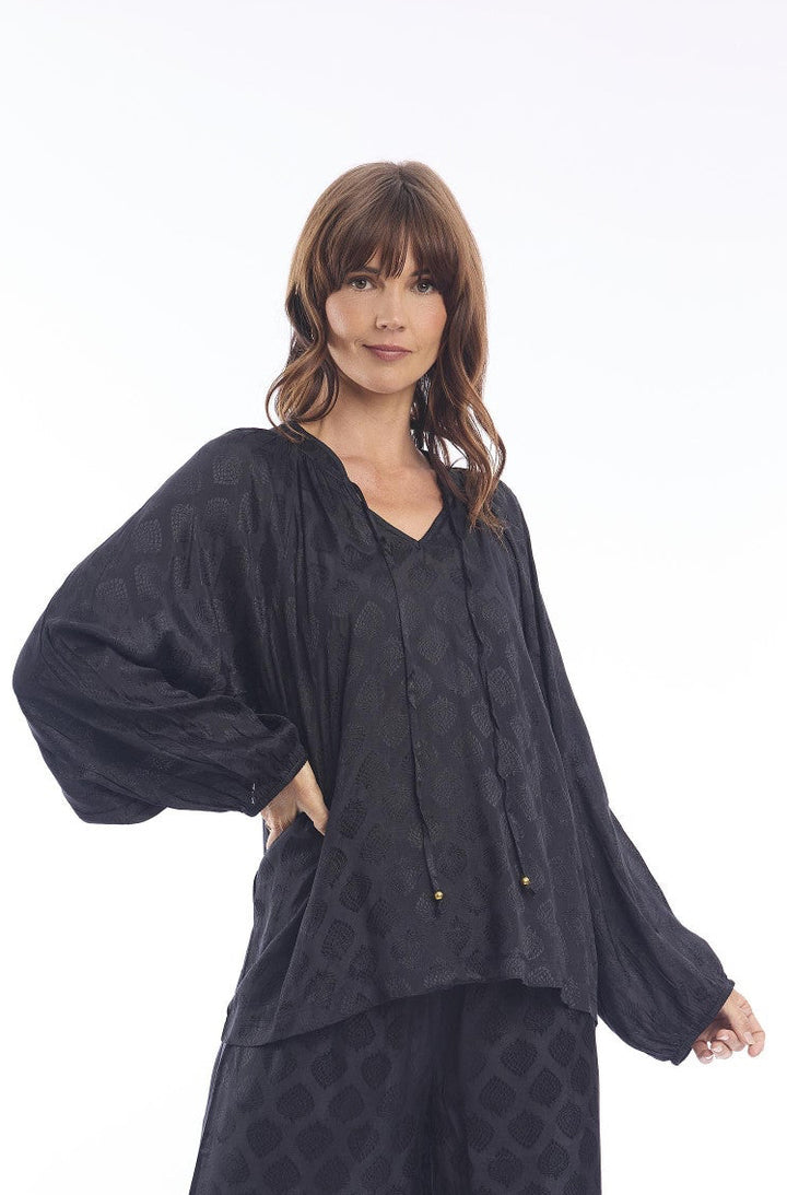 Zwarte Blouse Met Ton-sur-Ton Print