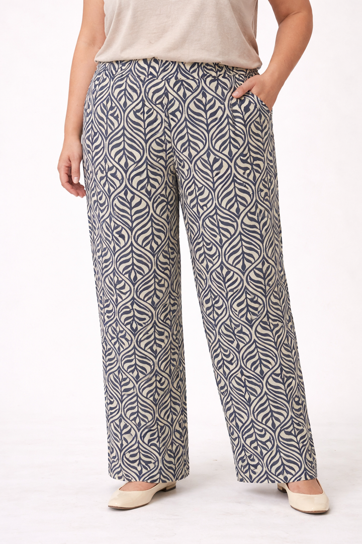 Blauwe Bladprint Broek