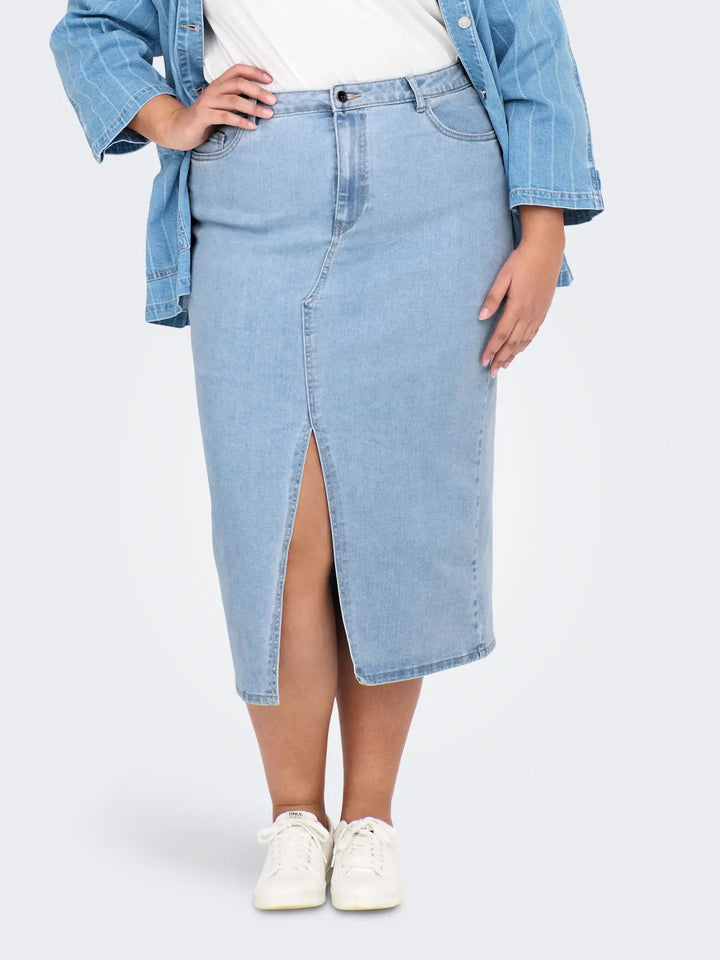 Denim Kokerrok Met Split