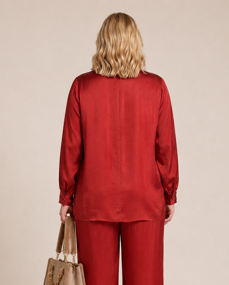 Terracotta Blouse met Strikhals