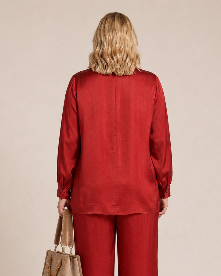 Terracotta Blouse met Strikhals