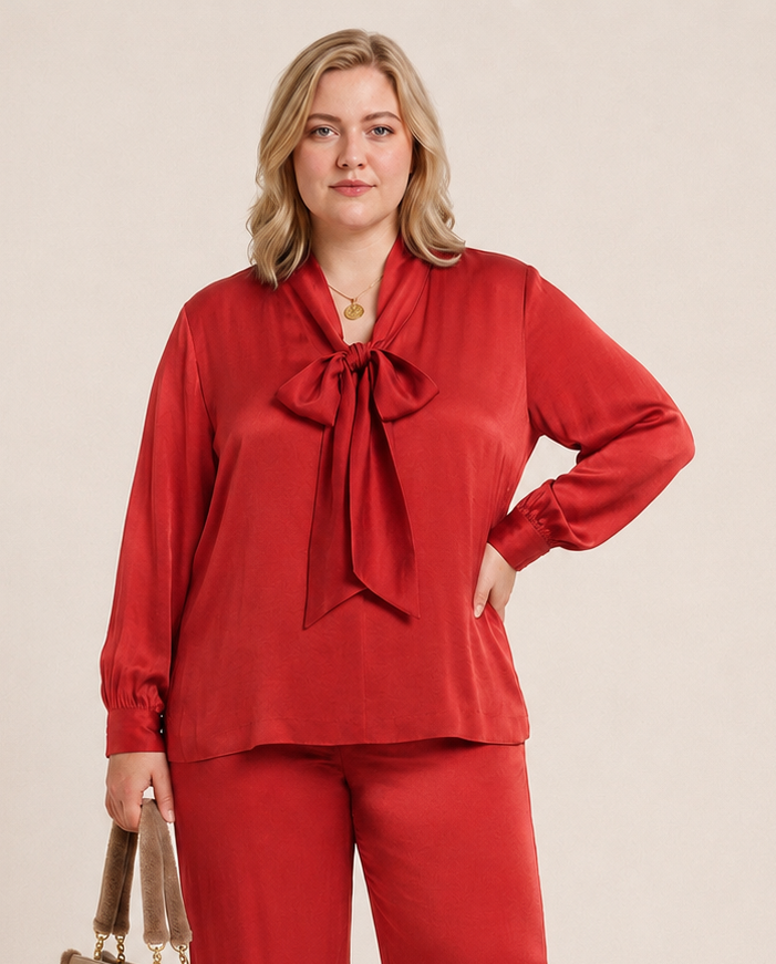 Terracotta Blouse met Strikhals