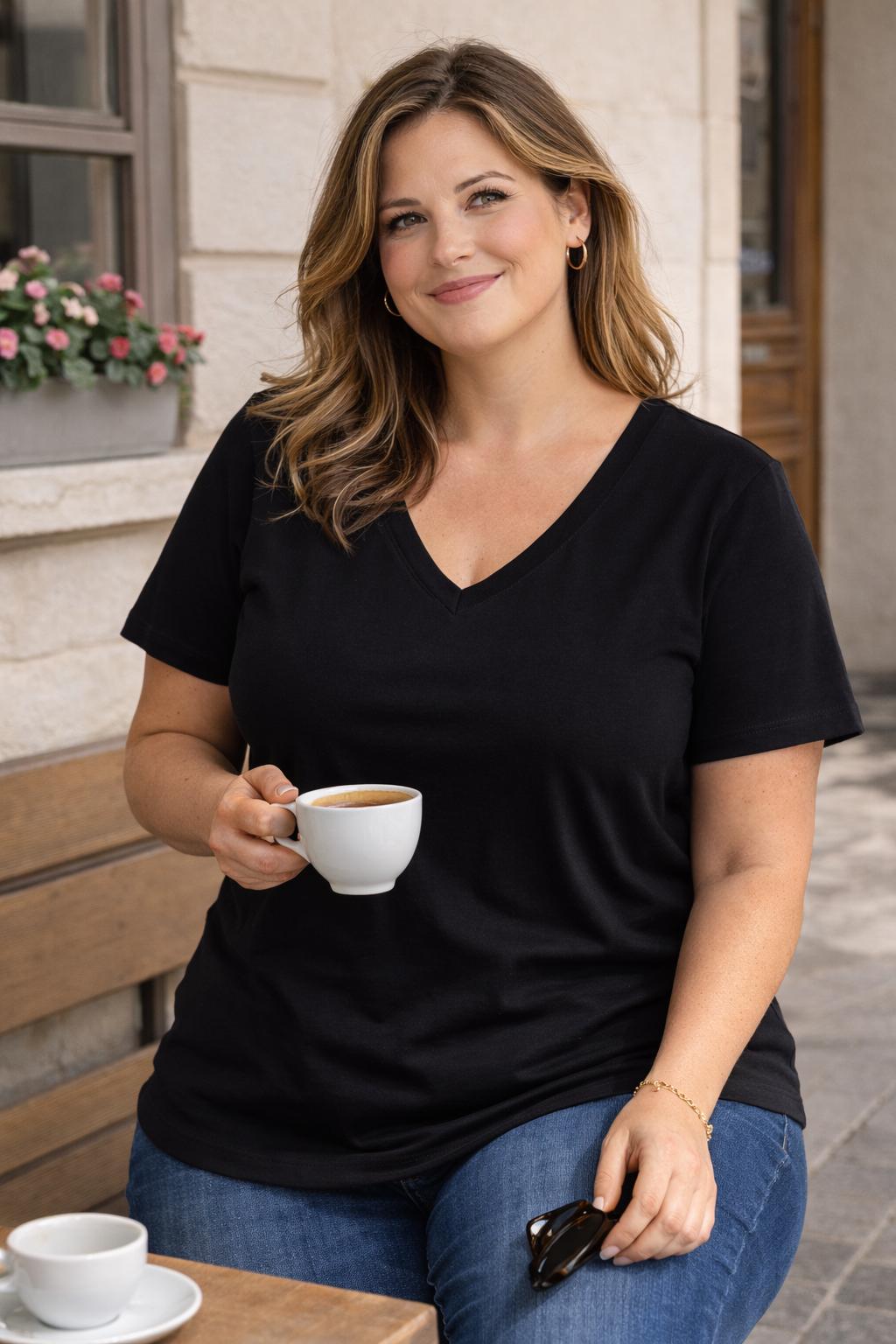 T-Shirt V-Hals Zwart
