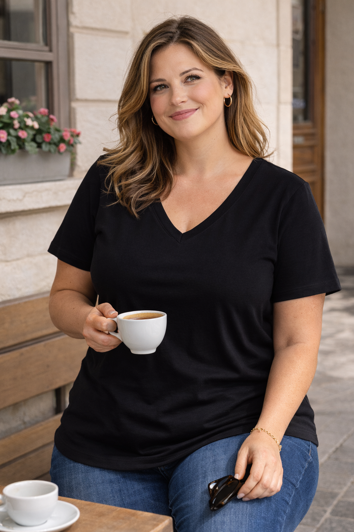 T-Shirt V-Hals Zwart