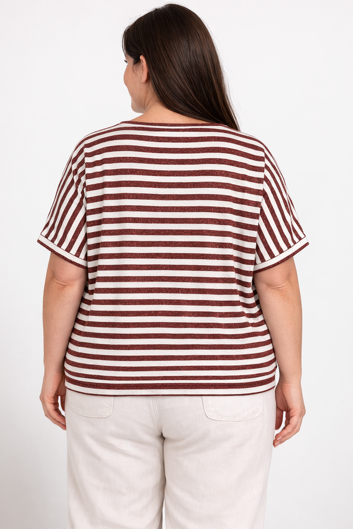 Gestreepte T-shirt Met Glansdraad In Tobacco