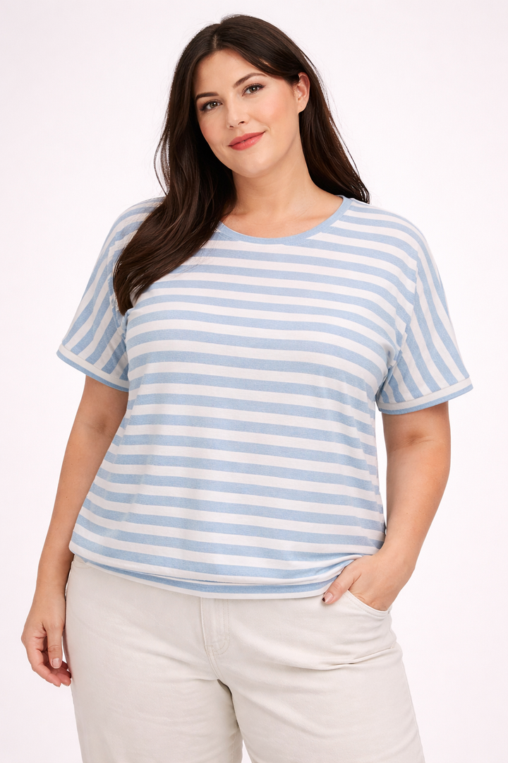 Gestreepte T-shirt Met Glansdraad In River Blue